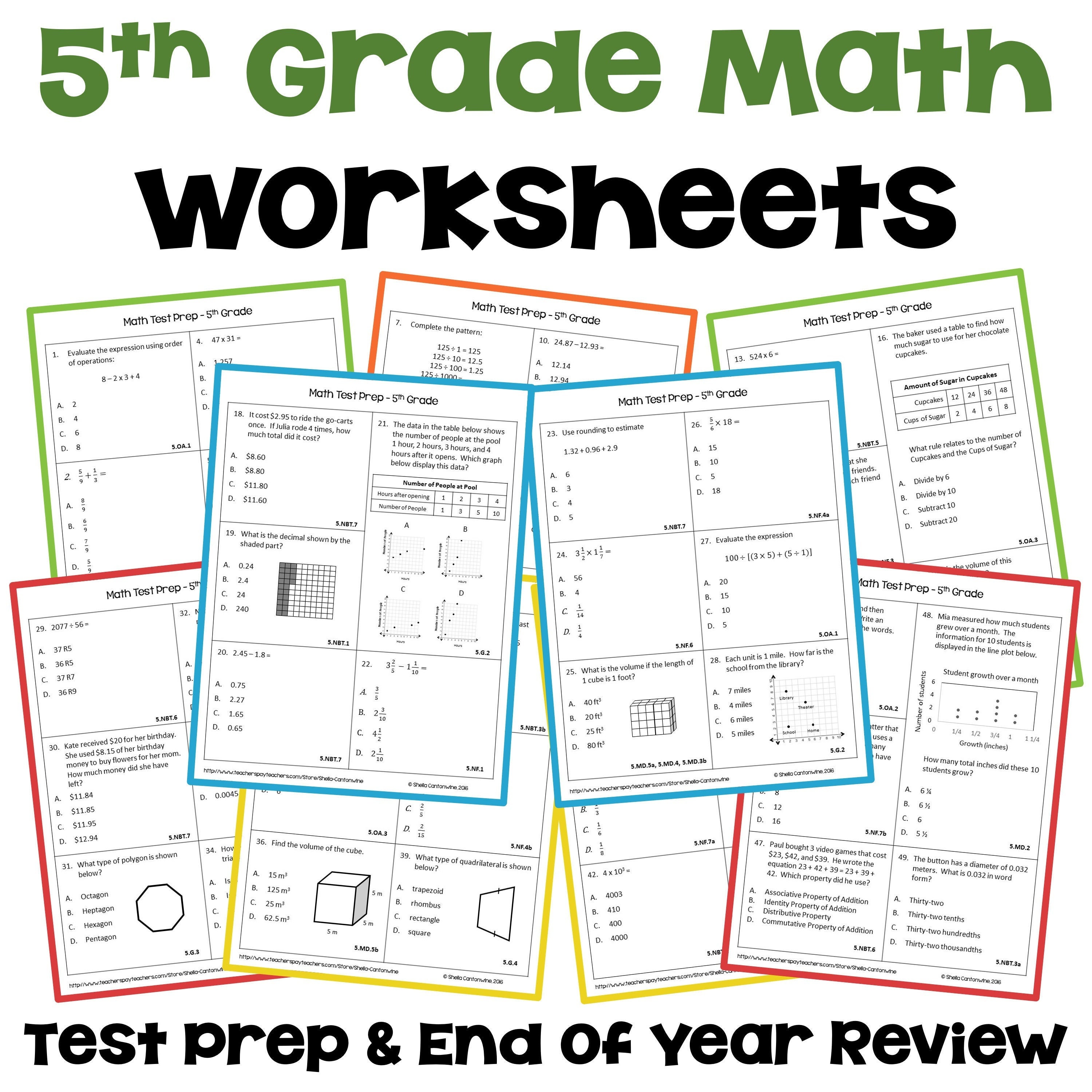 5th Grade Math Review and Test Prep Worksheets - Etsy