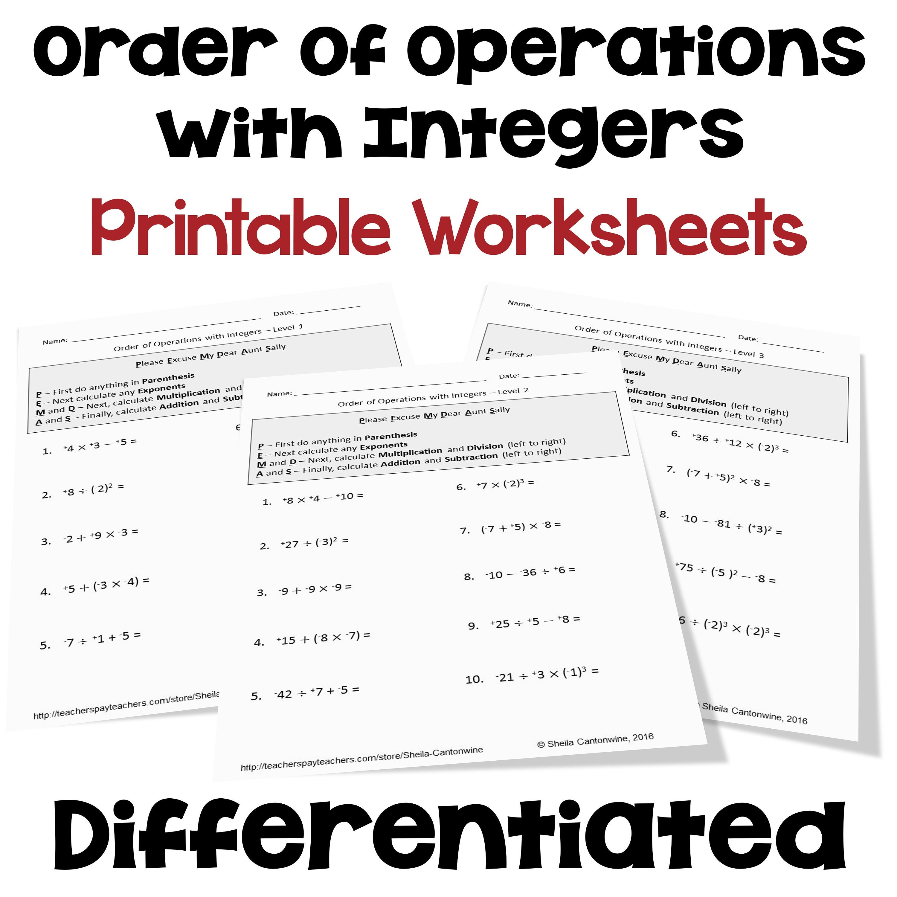 Order of Operations With Integers Worksheets Differentiated - Etsy Order of Operations With Integers Worksheets Differentiated - Etsy