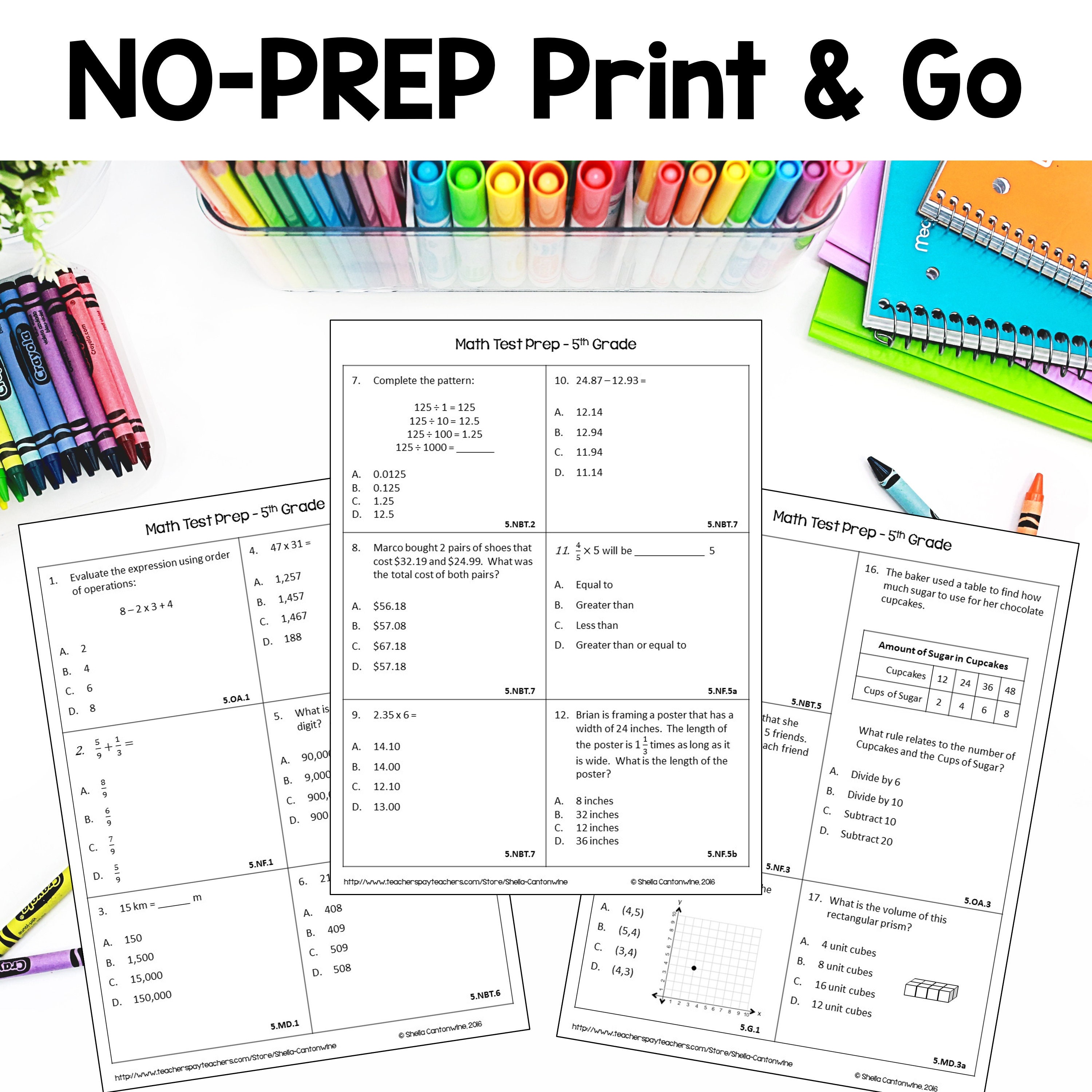 5th Grade Math Review and Test Prep Worksheets - Etsy