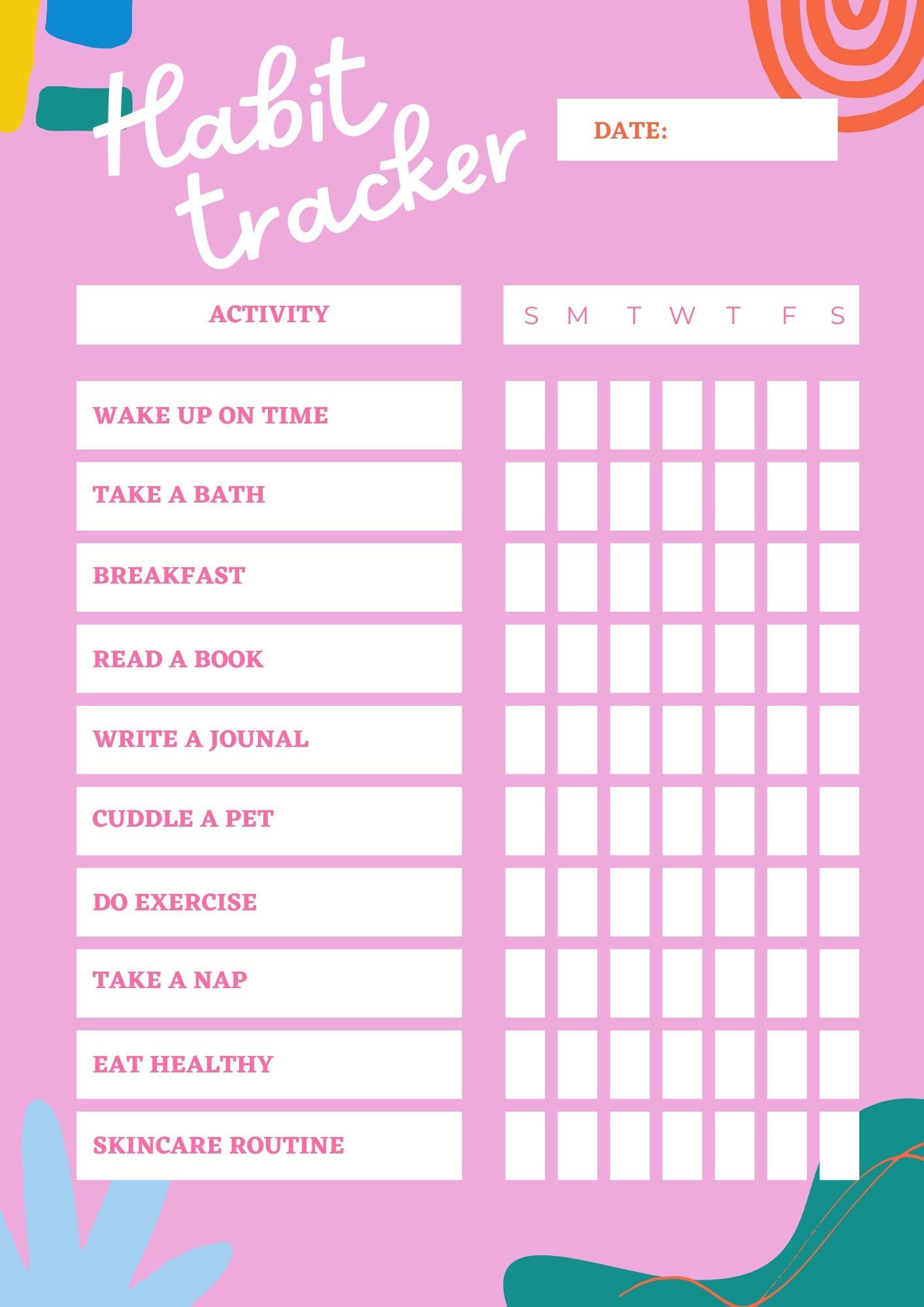 Weekly Habit Tracker Printable Landscape, Habit Tracker Template ...