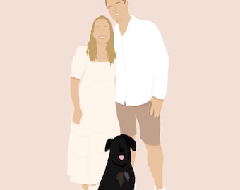 Familienkunstwerk / Familien- und Haustierportrait / individuelles Kunstwerk / Paarillustration \ Paarzeichnung \ Paarportrait / Haustierliebhabergeschenk \ petlove