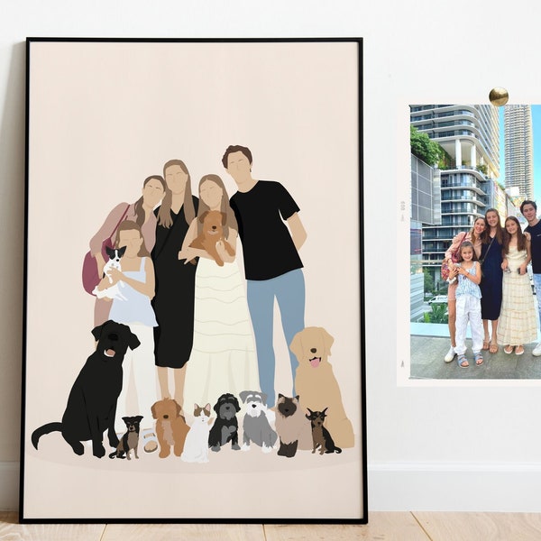 Faceless Portrait, custom illustration, photo illustration, personalised portrait, family illustration, big family gift,  family portrait