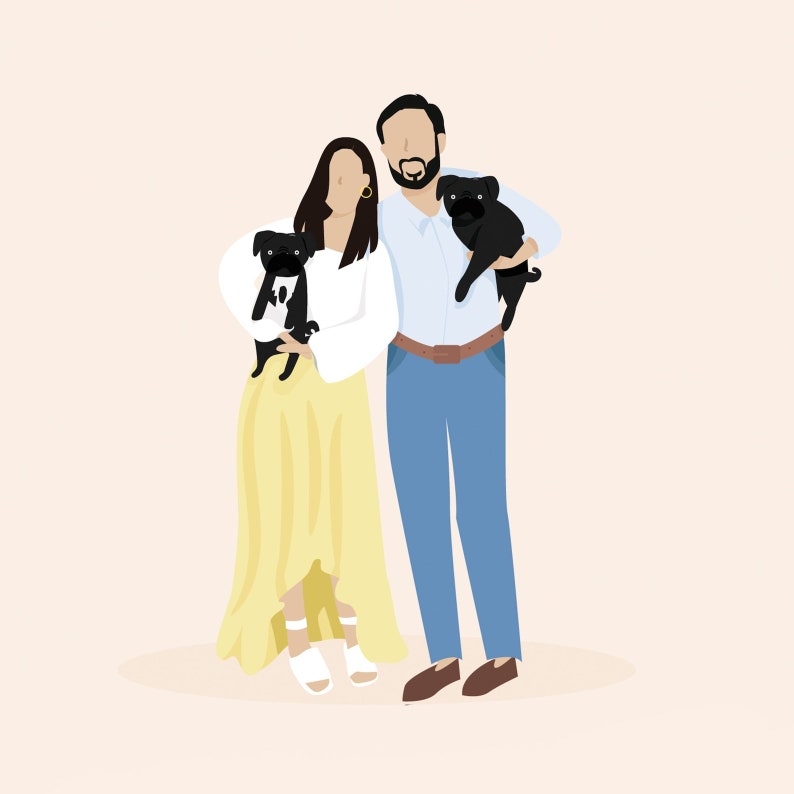 Family with pet portrait/Custom Family Portrait with pets/ Custom Family Illustration/ Family and Pet Portrait/ Couple Portrait with pet image 3
