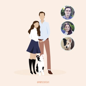 Family with pet portrait/Custom Family Portrait with pets/ Custom Family Illustration/ Family and Pet Portrait/ Couple Portrait with pet image 9