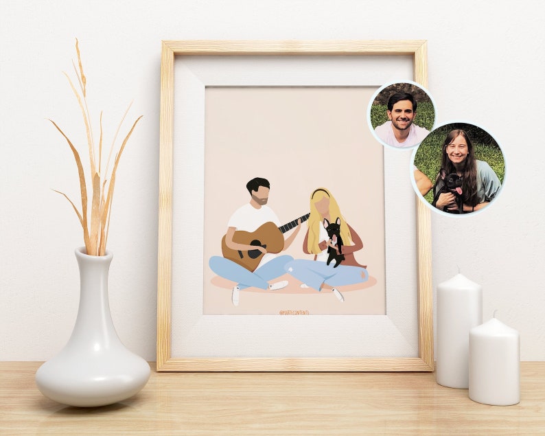 Family with pet portrait/Custom Family Portrait with pets/ Custom Family Illustration/ Family and Pet Portrait/ Couple Portrait with pet image 6