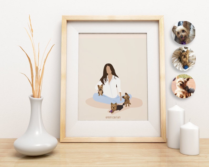 Family with pet portrait/Custom Family Portrait with pets/ Custom Family Illustration/ Family and Pet Portrait/ Couple Portrait with pet image 4