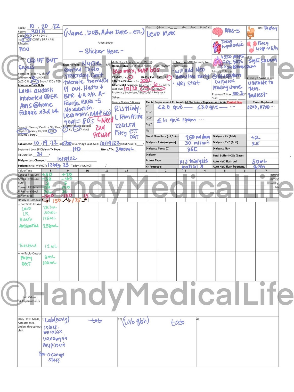 Nursing Report Sheet, CRRT, Tablo, Assessment Cheat Sheet Help, SBAR