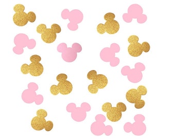 2inch Pink & Gold Glitter Minnie Mouse Confetti ,Mickey Mouse Confetti,Minnie Mouse Birthday Supplies Mickey Mouse Theme Party Decor