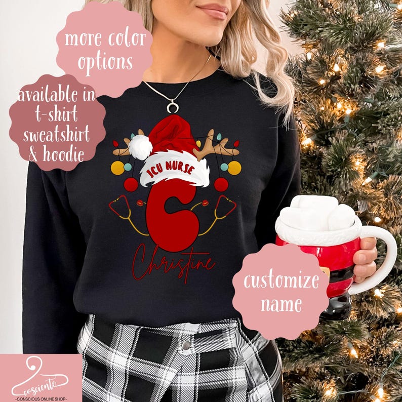 Custom ICU Nurse Crew Christmas Sweatshirt Name, Gift for Intensive