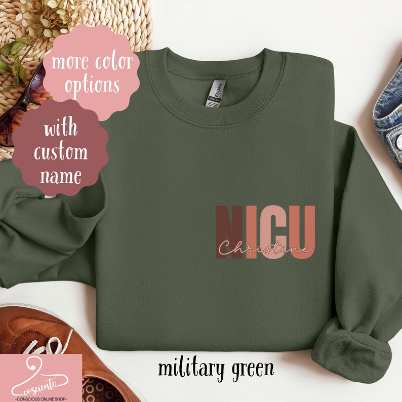 Custom NICU Nurse Sweatshirt With Name, Gift for New NICU Shirt