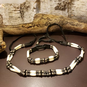Set Hematite Bone Choker and Bracelet