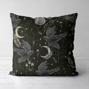 Floral Bird Pillow Case | Bird and Moon Print Pillow | Decorative Floral Cushion Cover | Housewarming Boho Pillow | Farmhouse Porch Cushion