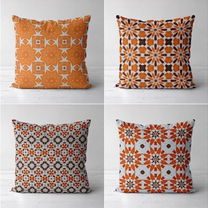 Morrocan Pillow Cover, Orange Motifs Cushion Cover, Tile Pattern Pillow Case, Housewarming Present, Authentic Gift for Her