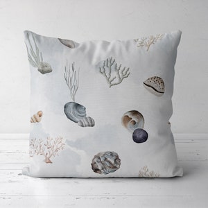 Nautical Pillow Case, Marine Pillow Cover, Decorative Nautical Cushions, Coastal Throw Pillow, Seashell Home Decor, Beach House Decor