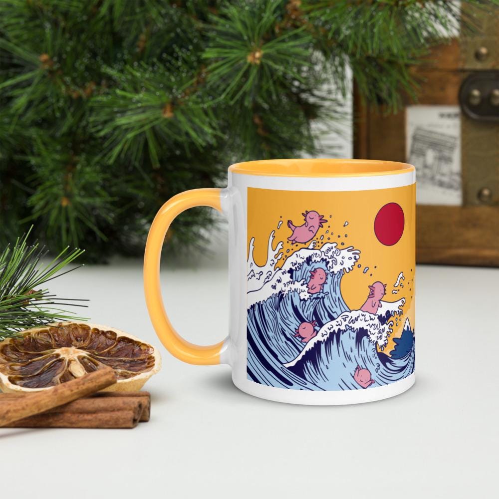 The great wave of Axolotls Coffee Mug- Axolotl parent gift- Kanagawa print- Axolotl Questions, Axolotl mom, Axolotl potrait, Dorm room art