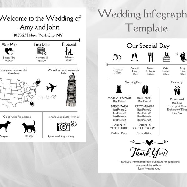 Wedding Day Timeline, Wedding Timeline, Wedding Timeline Template, Wedding Program Template, Wedding Infographic, Minimalist Wedding,