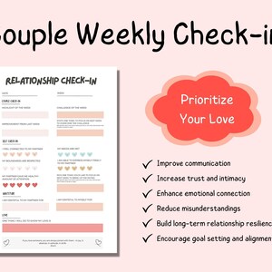 Koppelplanner | Wekelijks werkblad voor het inchecken van koppels | Paargesprek | Hulpmiddel voor relatieverbetering en communicatie | Paar dingen