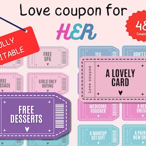 Love Coupons for her | Love coupon book | Couple Coupons | Lover&#39;s Coupon | Relationship Coupon | Romantic Gift | Printable |Customisable