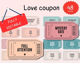 Love Coupons | Love coupon book | Couple Coupons | Lover's Coupon | Relationship Coupon | Romantic Gift | Printable |Customisable