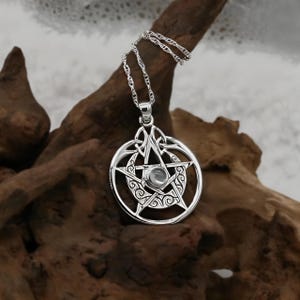GODDESS PENTAGRAM PENTACLE PENDANT Sterling Silver with Moonstone Cabochon Wicca | UK
