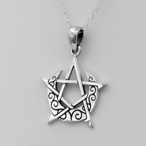 Celtic Pentagram Necklace - .925 Sterling Silver Wiccan Pentacle Pendant - Witch Moon Pentagram Wiccan Jewelry for Men and Women