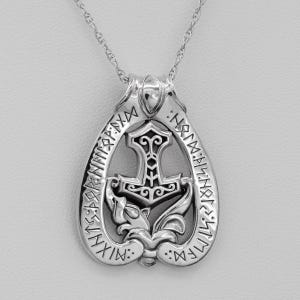 Silver Mjolnir Pendant for Women or Men - 925 Sterling Silver Thor&#39;s Hammer Necklace - Norse Serpent Viking Jewelry