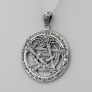XL Charge of the Goddess Pendant - 1.25&quot; Sterling Silver Wiccan Pentacle Necklace - Witch Pentagram Amulet Pagan Jewelry for Men and Women