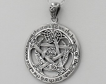 XL Charge of the Goddess-hanger - 1,25" sterlingzilveren Wicca-pentakelketting - Heksenpentagram-amulet heidense sieraden voor mannen en vrouwen