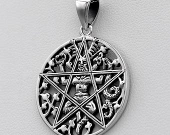 Ciondolo pentacolo celtico - Collana pentagramma Cernunnos del dio cornuto in argento sterling 925 - Gioielli pagani Wiccan - Dio celtico della natura