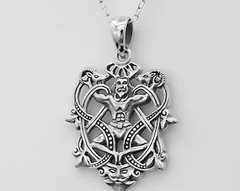 Collana Cernunnos - Ciondolo in argento sterling 925 raffigurante il dio cornuto celtico - Gioielli Cernunnos - Dio pagano wiccan della natura, degli animali e della fertilità
