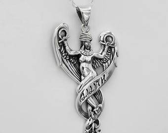 Goddess Lilith Pendant Necklace - Solid .925 Sterling Silver Wiccan Witch Feminist Jewelry - Sumerian Goddess of Women's Liberation