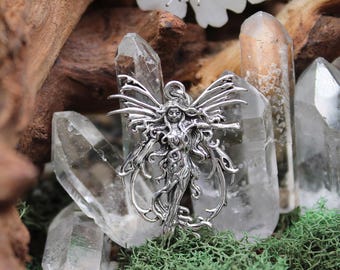 Whimsical Sterling Silver Fairy Necklace - Fire Fairy Charm Pendant by Amy Brown - .925 Sterling Silver Fae Jewelry for Women and Girls