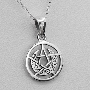 Moon Pentacle Pendant Pentagram Necklace Small, Wiccan Pagan Witch Witchcraft Jewelry, Tiny Dainty Protection Pendant, .925 Sterling Silver