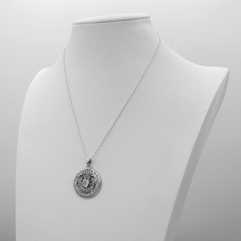 Sterling Silver Moon Pentacle Pentagram Pendant Necklace Wiccan Witch Jewelry