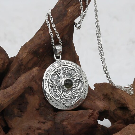 Sterling Silver Moon Pentacle Pendant - Gold Plated Wicca Pentagram Amulet By Dryad Design
