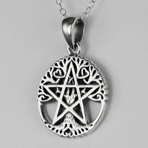 Pagan Pentagram Necklace - .925 Sterling Silver Small Tree of Life Pentacle Pendant with Chain - Wiccan Jewelry by Dryad Design
