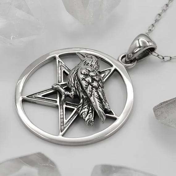 Sterling Silver Raven Pentacle Necklace for Men or Women - Raven 