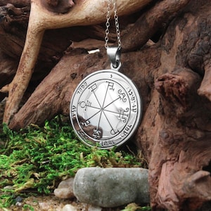 Sixth Pentacle of Saturn Pendant - Sterling Silver Key of Solomon Sigil Necklace - King Solomon Seals Planetary Talisman Defense Amulet