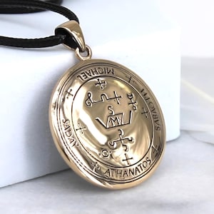 Bronze Archangel Michael Talisman - Highly Polished Pendant with Black Cord Necklace