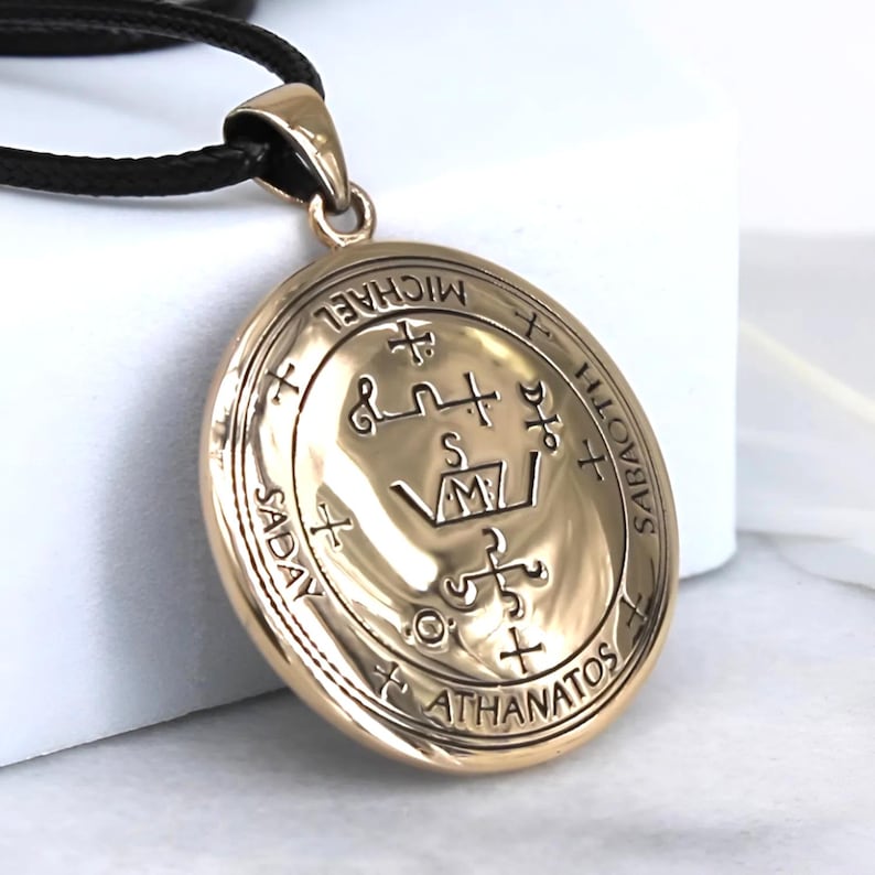 Bronze Archangel Michael Talisman - Highly Polished Pendant with Black Cord Necklace