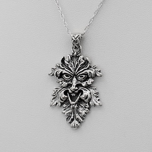 Large Greenman Necklace Sterling Silver Pagan God Pendant - Green Man Celtic Wiccan Pagan Jewelry