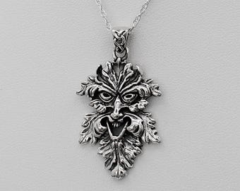 Grande collana Greenman in argento sterling con ciondolo dio pagano - Gioielli pagani celtici Wiccan Green Man