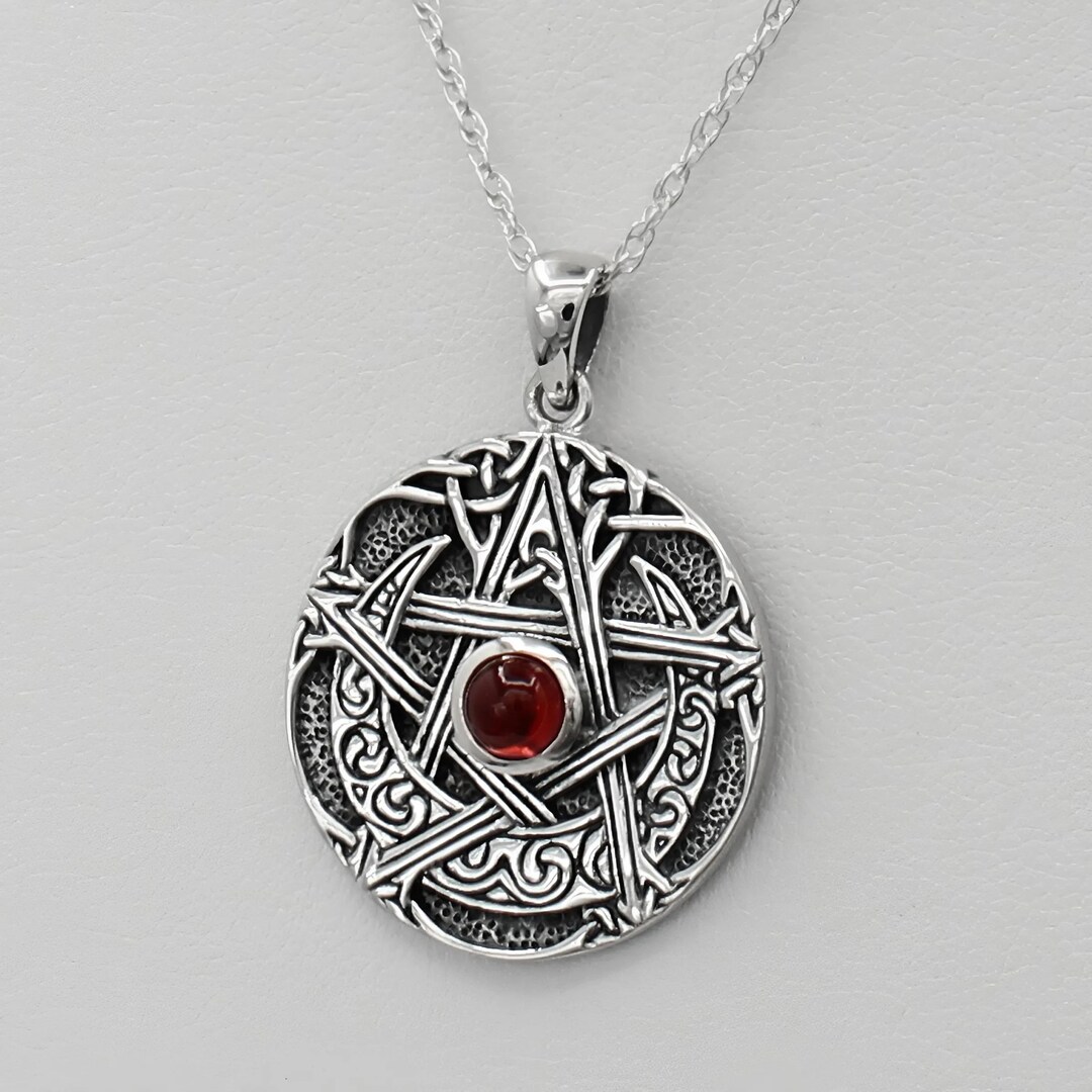 Celtic Moon Pentacle Pendant - Sterling Silver Pentagram Necklace ...