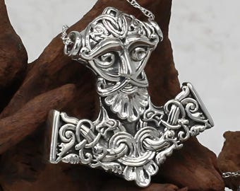 Thors Hammer Pendant - Large 925 Sterling Silver Mjolnir Necklace for Men or Women - Norse Viking Jewelry