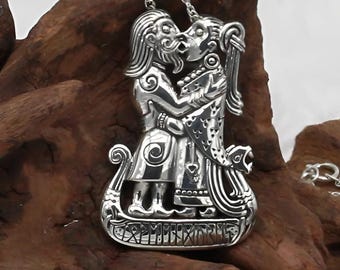 Viking Wedding Necklace - Norse Love Pendant - Viking Kiss - .925 Sterling Silver Freyr and Gerd Gullgubber Jewelry