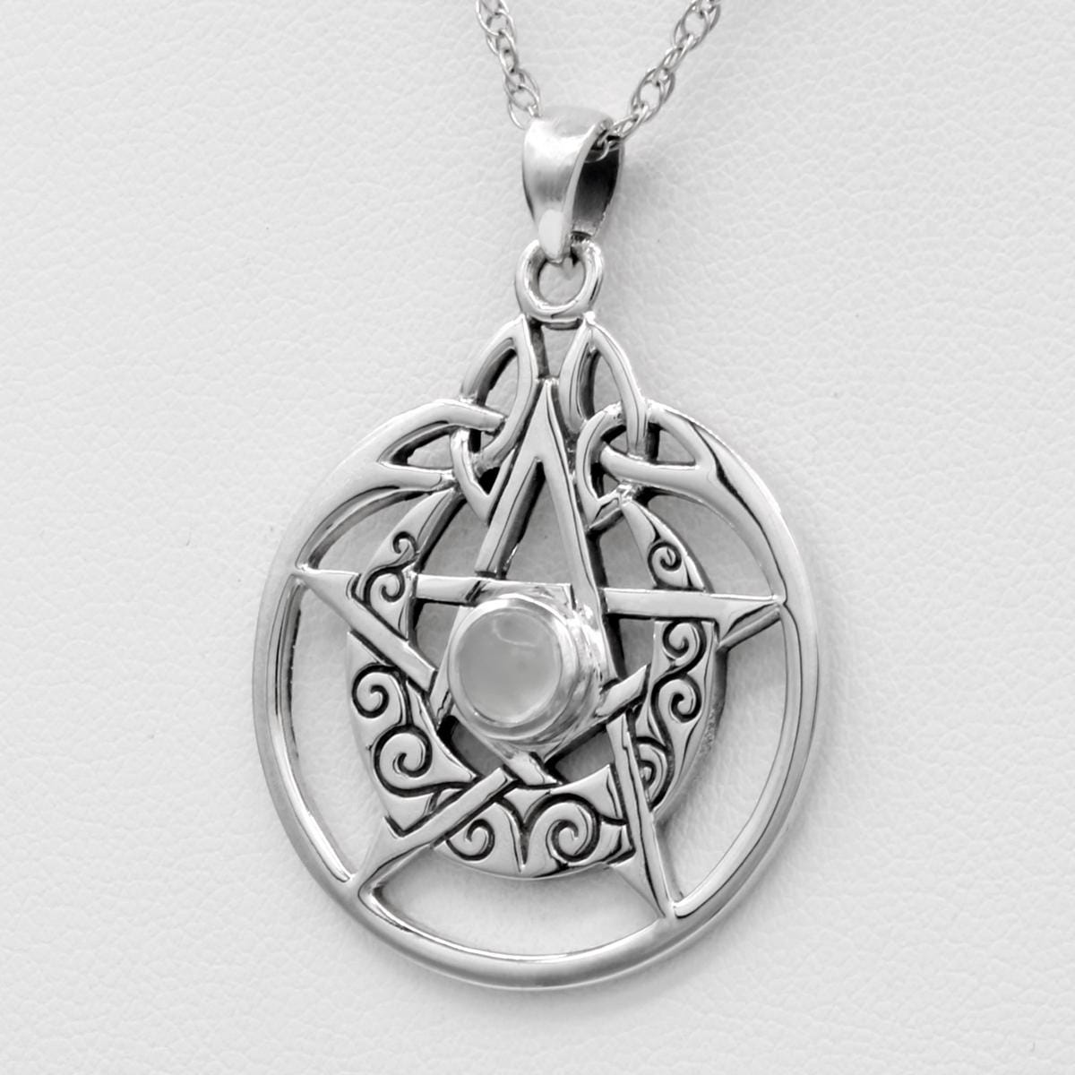 925 Sterling Silver Triple Moon Goddess Wicca Pentagram Magic Amulet