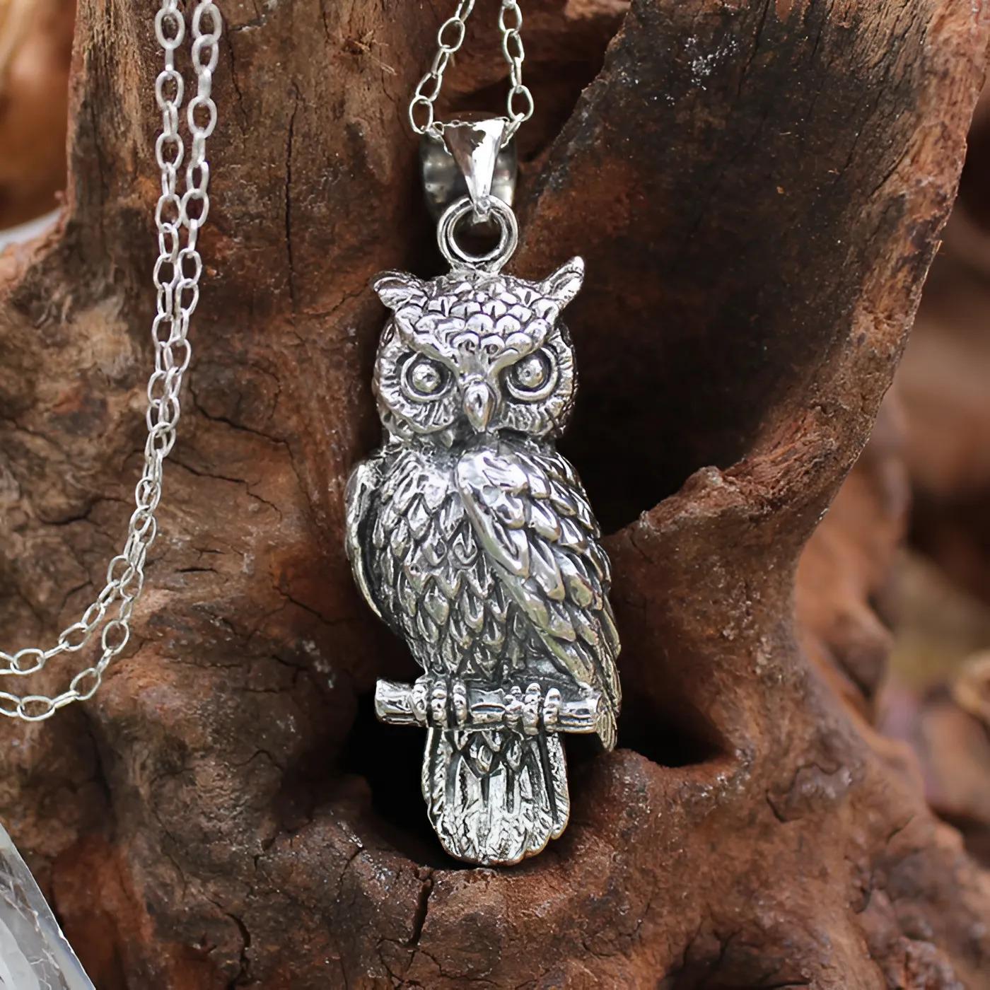 Athena Owl Necklace for Men or Women - .925 Sterling Silver Owl Pendant - Greek Symbol of Wisdom Occ