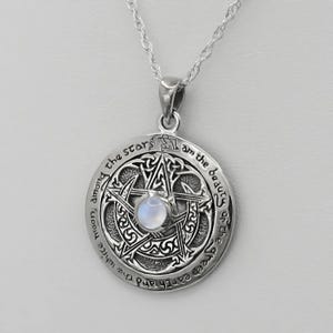 Rainbow Moonstone Pentacle Pendant Necklace Wiccan Jewelry