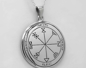 First Pentacle of Jupiter Pendant - Sterling Silver Key of Solomon Sigil Necklace - King Solomon Planetary Seals Wealth Talisman Amulet