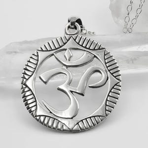 Om Necklace Sterling Silver - .925 Aum Pendant for Men or Women - Hindu Buddhist Meditation Charm Medallion with Chain - Ohm Jewelry Gift